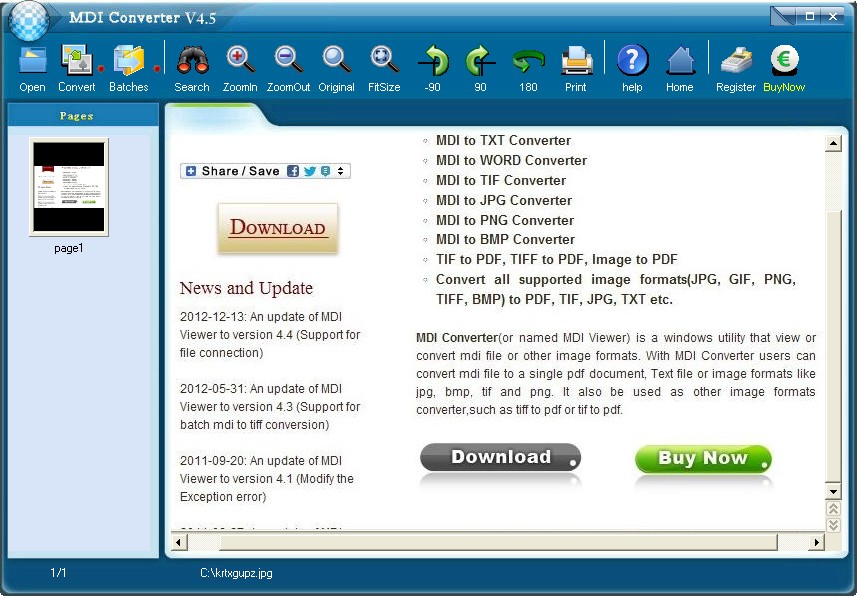 View and convert mdi files, tiff files or other images.